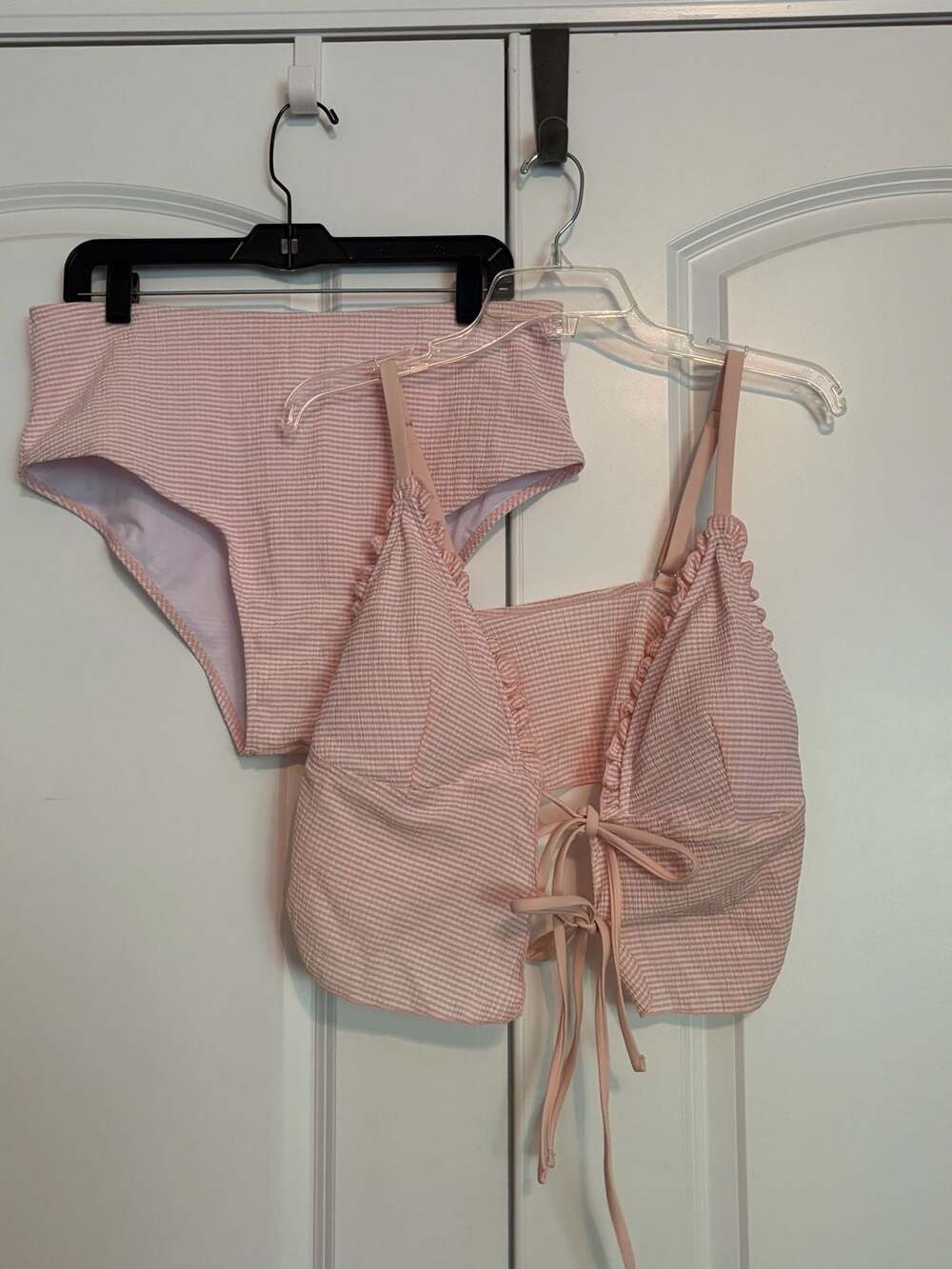 Cider Pink and White Gingham Seersucker Ruffle Bikini Set 2XL